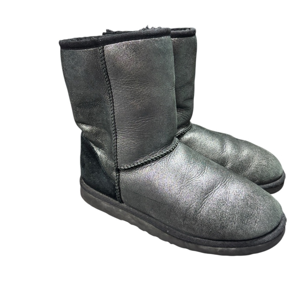 UGG Australia Classic Short 1002065 Shearling Fur Boots Metallic Gunmetal Size 9